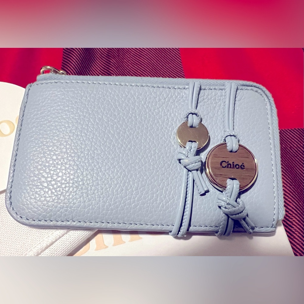 EUC Chloé Malou Small Wallet in shady blue with box and dust bag